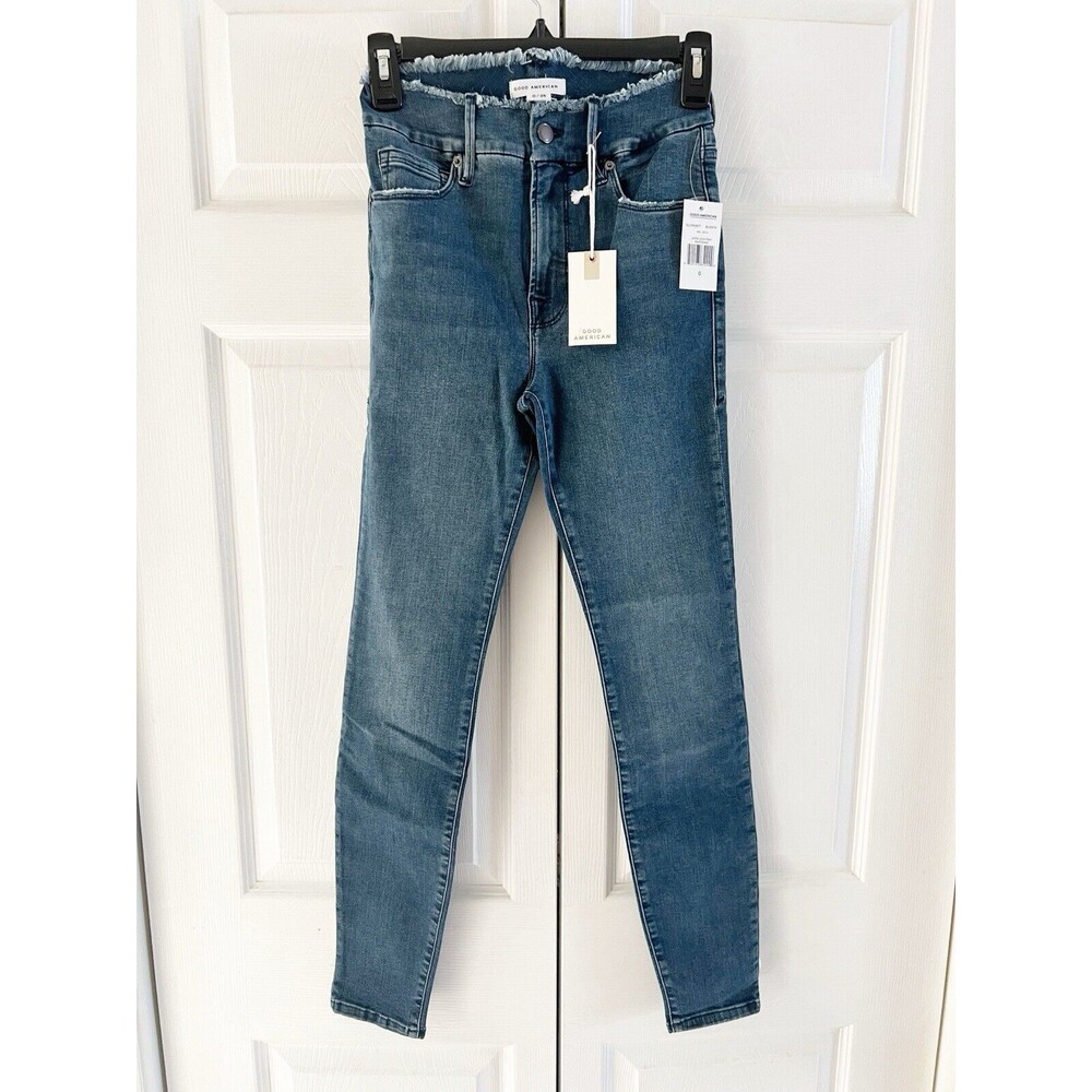 Good American‎ 00/24 Good Legs Fray Waistband Skinny Jeans new